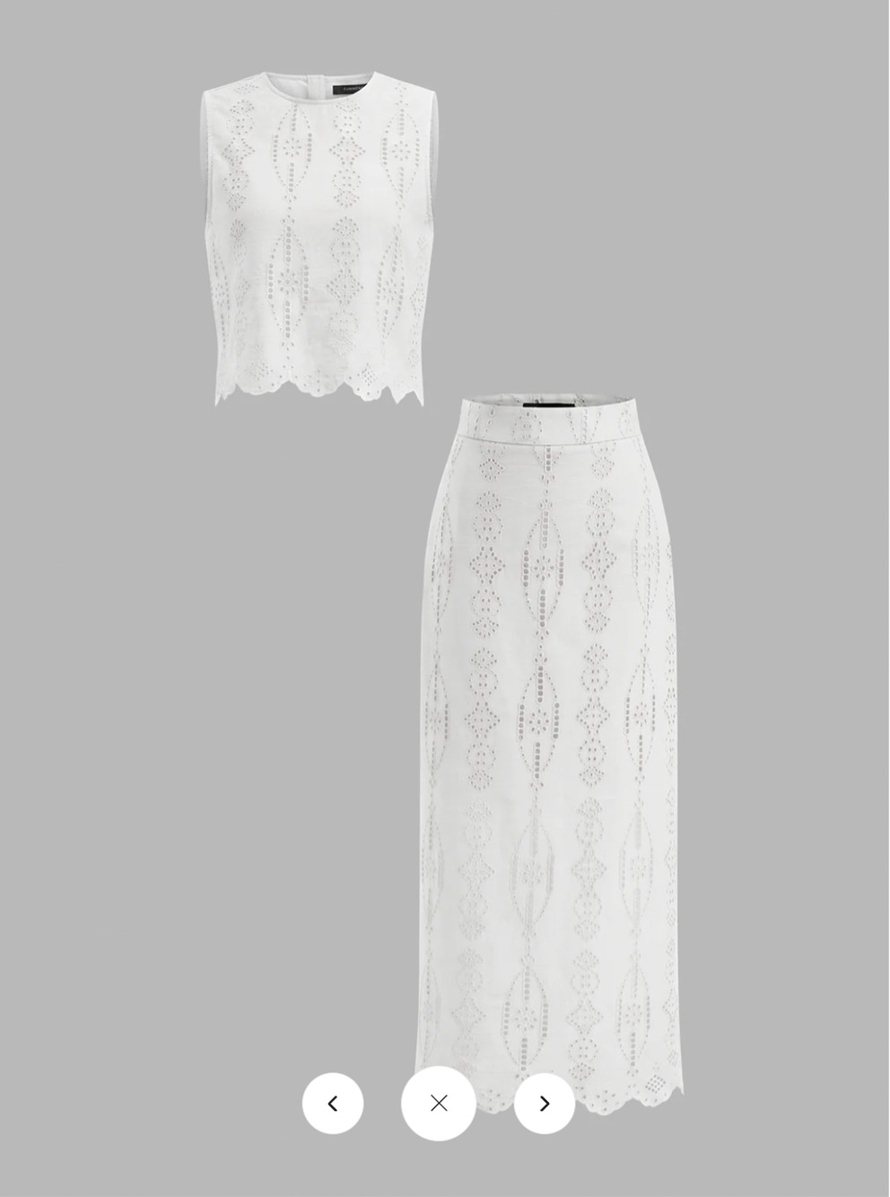 NWT Commense Cotton Eyelet Embroidery Top & Midi Skirt Set Sz L